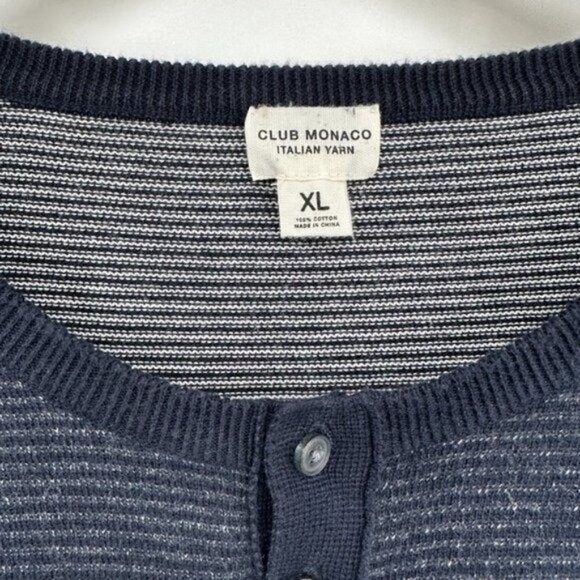 Club Monaco Navy Henley Soft Layer Knit Long Sleeve Striped XL Pullover Top - Picture 3 of 6
